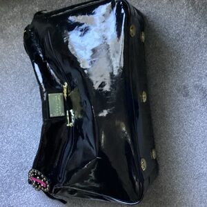 Betseyville Glossy Black Patent Look Shoulder Bag with Embellished Accent